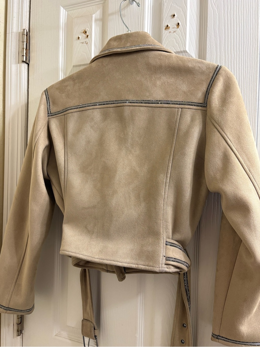 Women's Zara Beige Faux Suede Belted Jacket - Picture 4 of 17